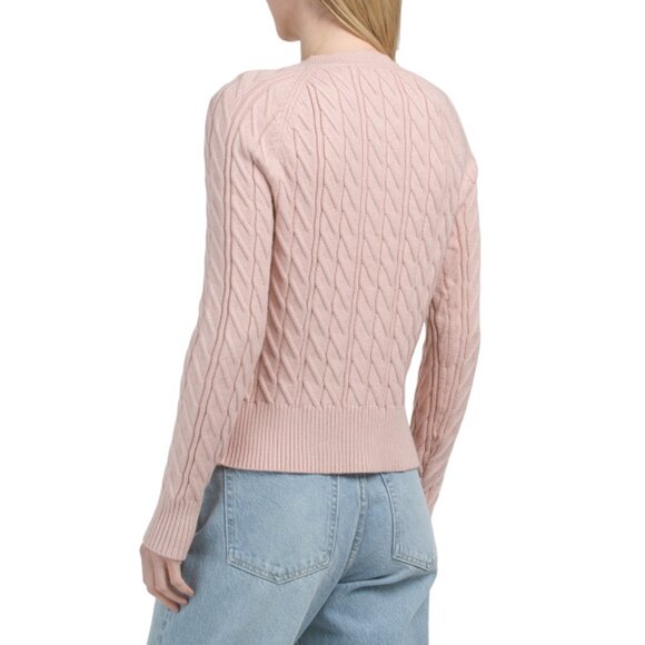 ELIE TAHARI Pink Long Sleeve Crew Neck Button Down Cable Knit Cardigan - Picture 2 of 2